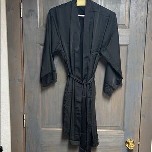 INC International Concepts Black Satin Robe with Lace Trim